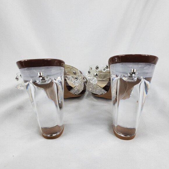 Bamboo Women's Slash -10 Clear Rhinestone High Heels Strappy Size 7.5 - Picture 7 of 11